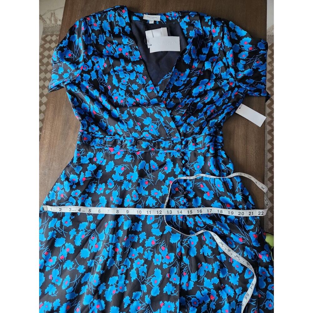 Equipment Femme Womens Blue Black Floral V-Neck Empire Waist Shift Dress NWT L - Picture 10 of 13